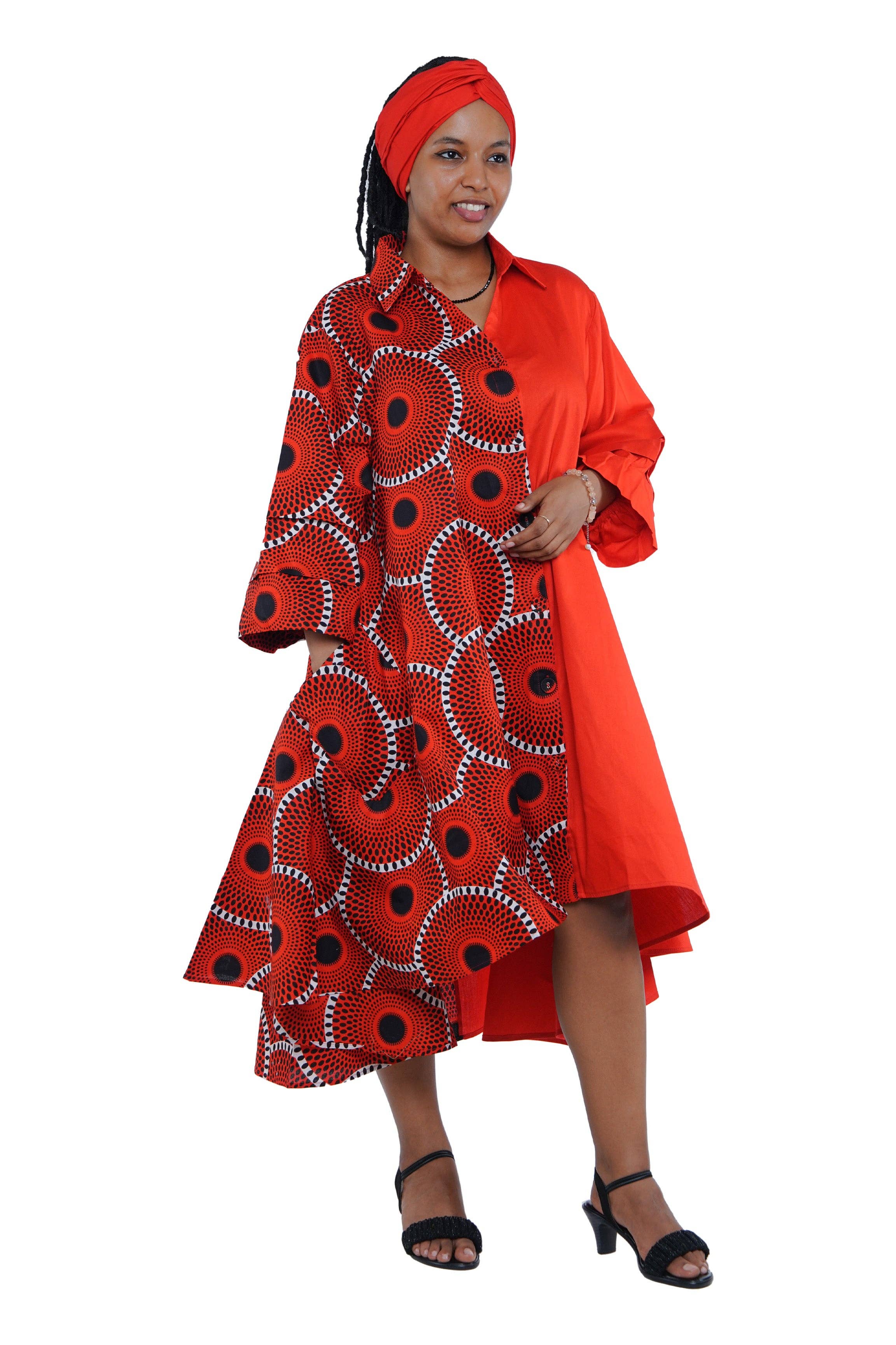 Satsuma Wholesale - Wholesale Dress - Women's - African Accent High Low Swing Dress | Free Size3