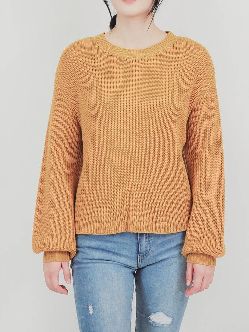 Mak – wholesale Pullovertröja - Dam – Puff Bell Sleeve Våffelstickad Pullover Tröja Topp MK36549