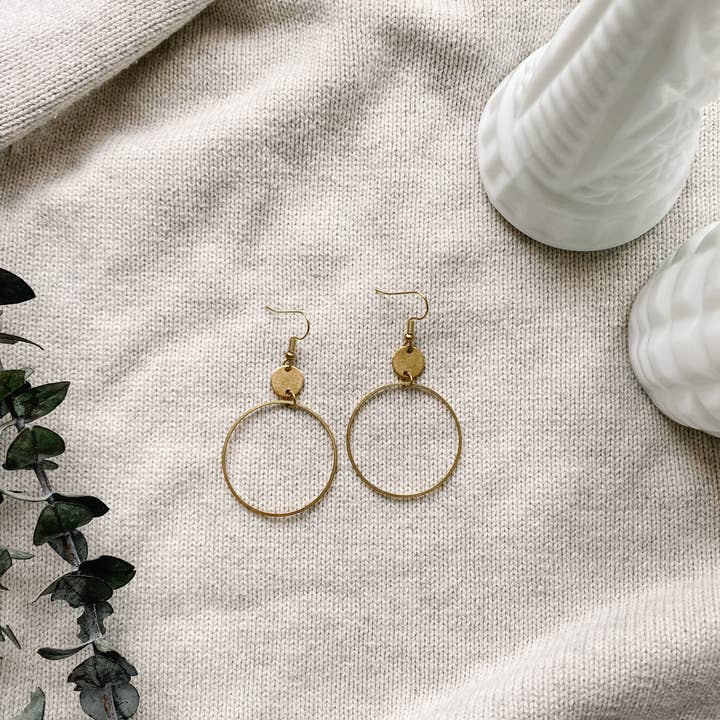 Whitebirch Handmade Goods - Wholesale Dangle Earrings - Brass Deco Circle Earrings