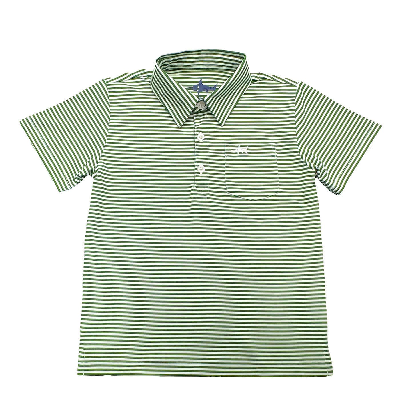 Inshore Boys Performance Polo Green Stripe  for wholesale on Faire1