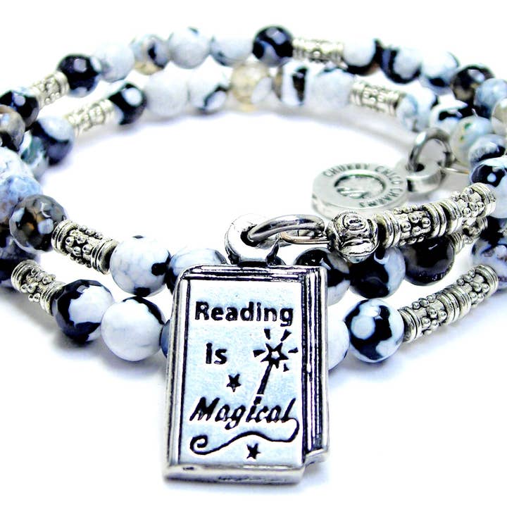 Reading Is Magical Agate Stone Microcrystalline Quartz Wrap for wholesale by Chubby Chico Charms