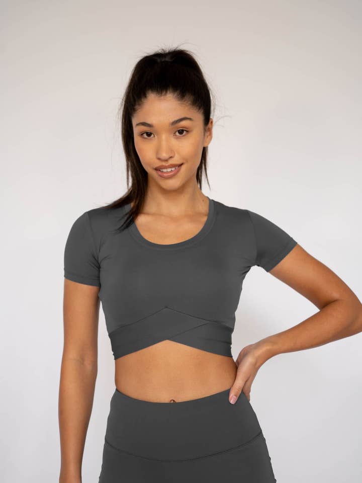 Jada Crossover Hem Crop Top for wholesale by Finesse Active