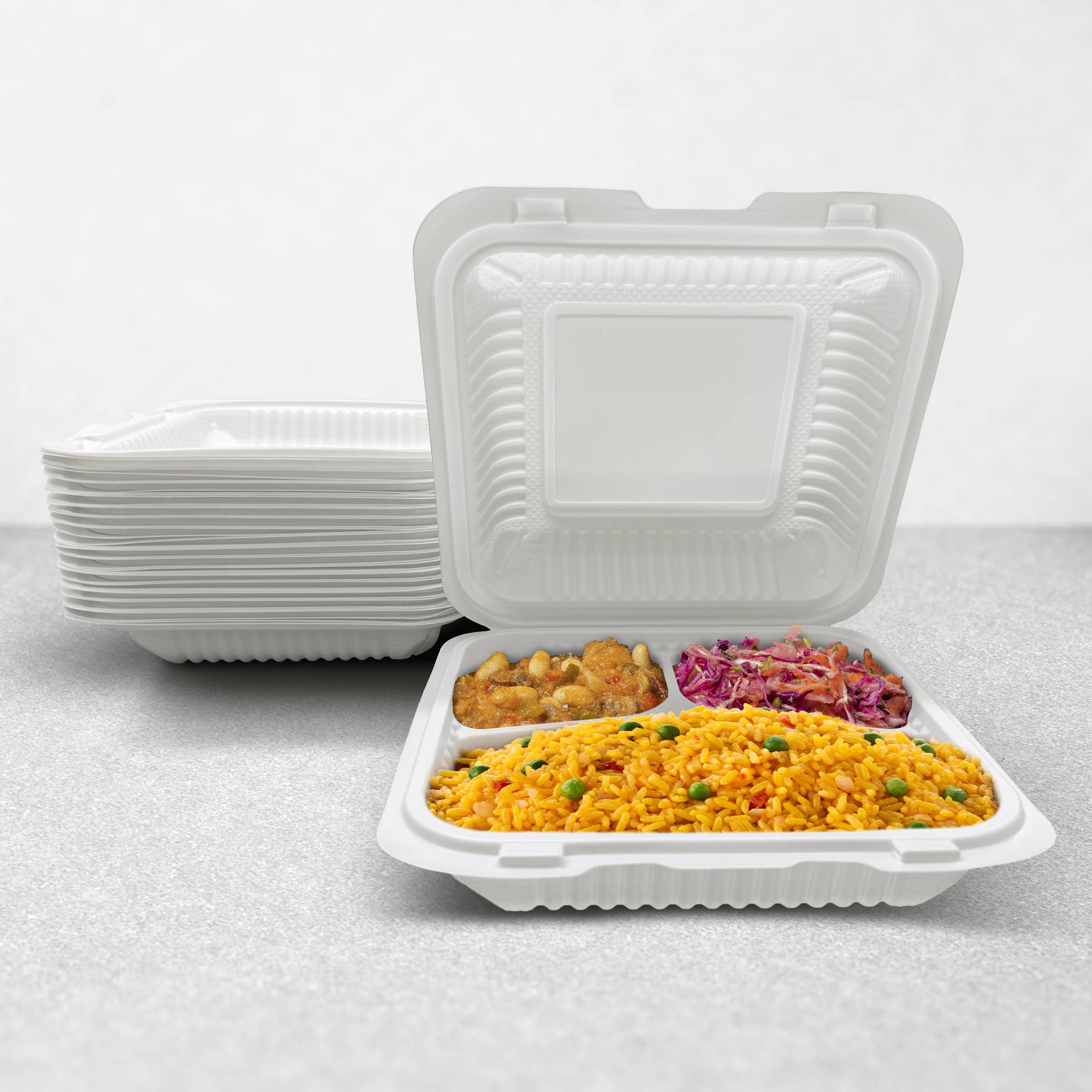 Three Leaf Products - Vente Boîtes de conservation - Trois Feuilles 9" X 9" 3 Compartiments Boîte à Charnière MFPP, 150 unités.1