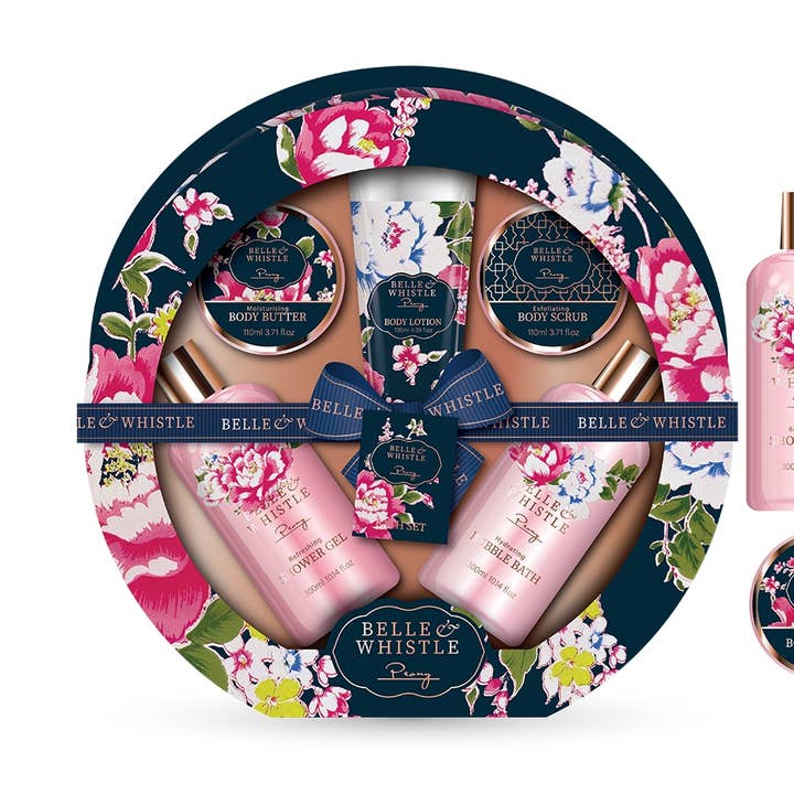 Round bath set with delicate peony scent - 5pcs for wholesale by UBM