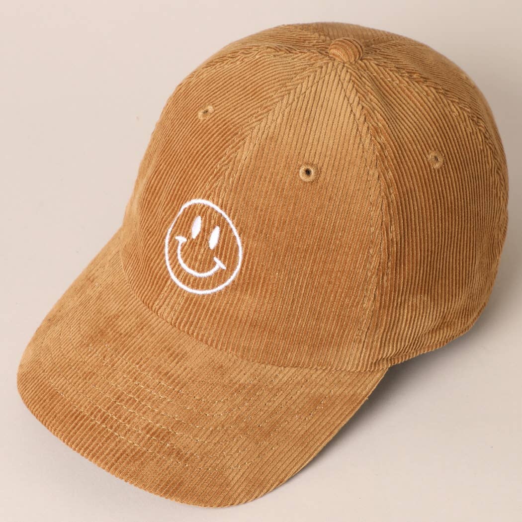 Fashion City - Vente Casquette de baseball – femme - Casquette de baseball en velours côtelé avec broderie visage souriant27