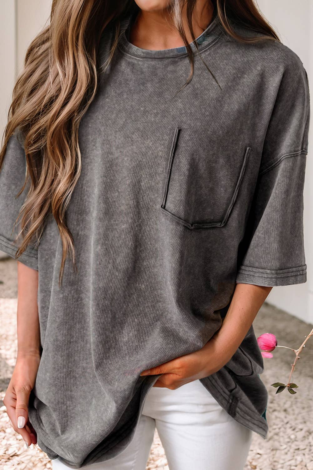 Philippine Gray LDC Mineral Wash Half Sleeve Boyfriend Vintage T Shirt for wholesale on Faire1