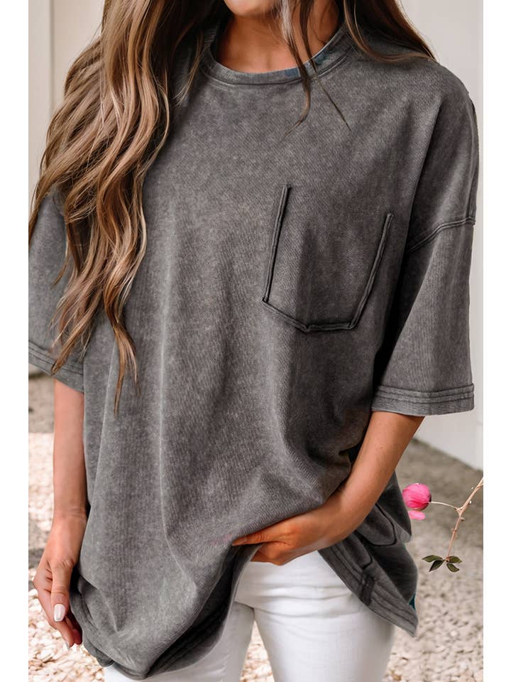 Philippine Gray LDC Mineral Wash Half Sleeve Boyfriend Vintage T Shirt for wholesale on Faire1