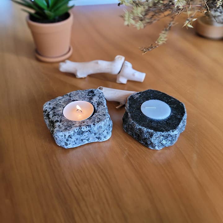 Sea Stones - Wholesale Candle Holder - Ember - Natural Edge Granite Tea Light Candle Holder
