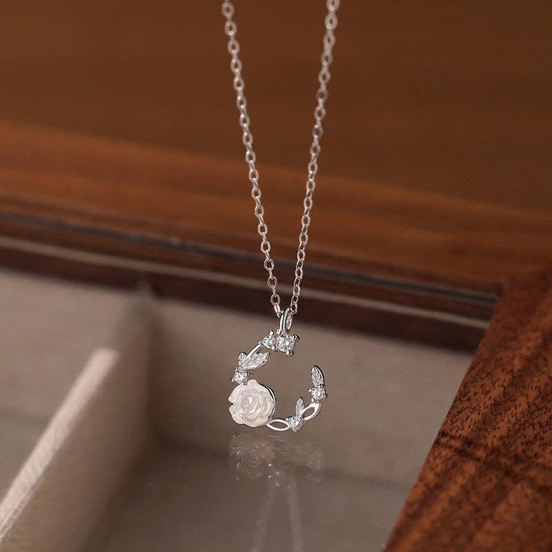 Perimade & Co. LLC - Wholesale Pendant/Charm Necklace - White Rose Flower Pendant Necklace in 925 Sterling Silver0