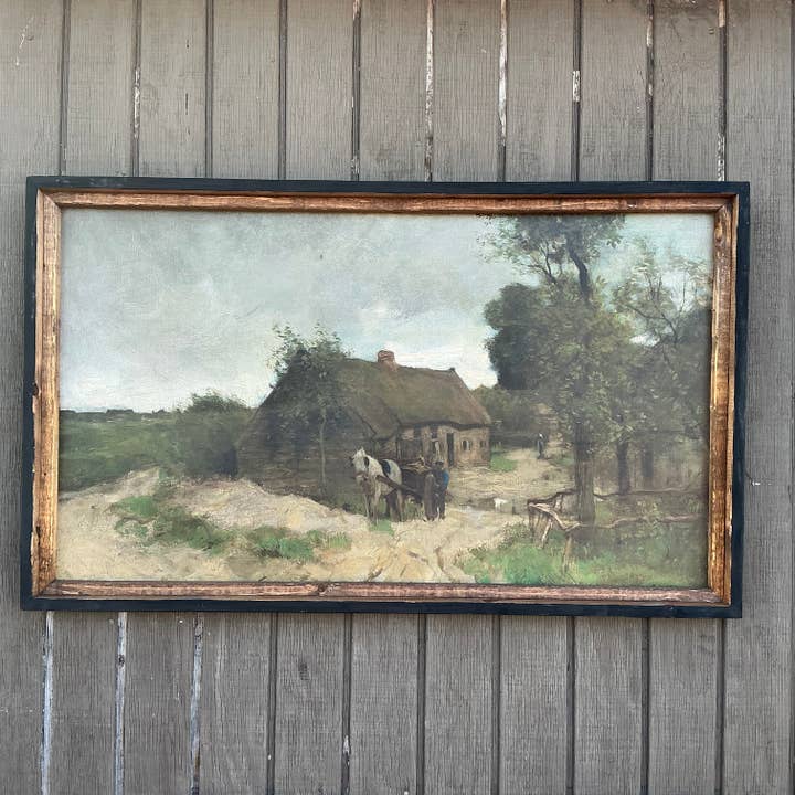Farm Cottage with Horse and buggy Framed Canvas Print for wholesale by LAND OF COTTON