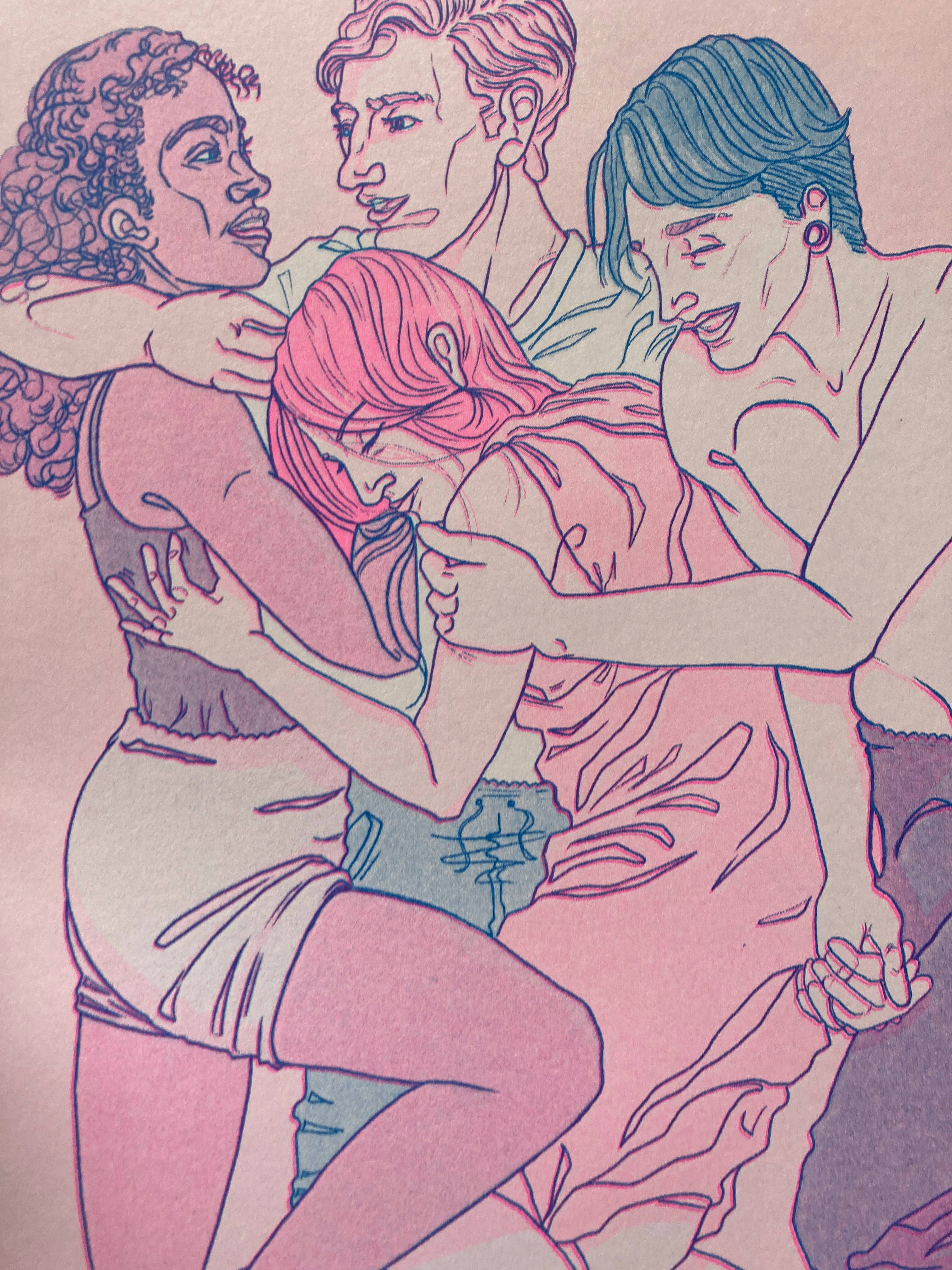 Klaus Piechocki Illustration – wholesale Art print – A3 Riso Art Print: The Lovers (Polyamorous)2