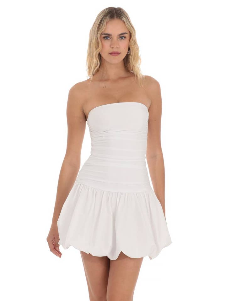 Strapless Bubble Dress in White for wholesale by Lucy In The Sky