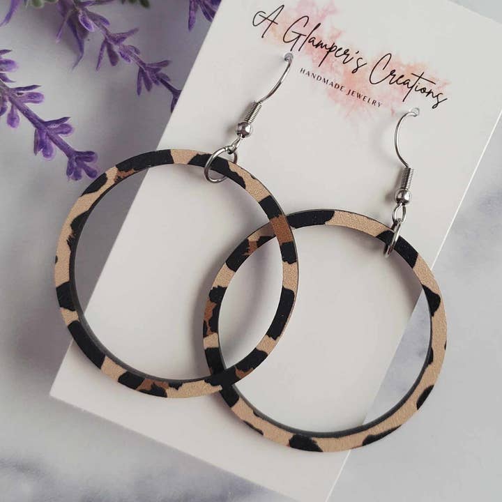 Leopard Wooden Hoop Earrings for wholesale by A Glamper's Creations LLC