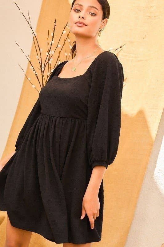 Main Strip - Wholesale Dress - Women's - PLUS SIZE Square Neck Jacquard Babydoll Dress