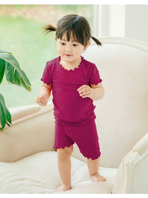 Vaenait Baby - Wholesale Sleepwear Set - Kids - Shirring Girl Short sleeve Viscose Pajama