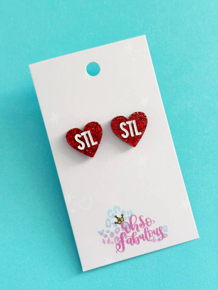 STL Heart Glitter Stud Earrings for wholesale by Oh So Fabulous