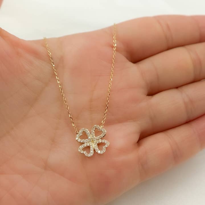 NT112116. 14K Solid Gold 4 Heart Clover Diamond Necklace for wholesale by Tresor Jewelry Inc.