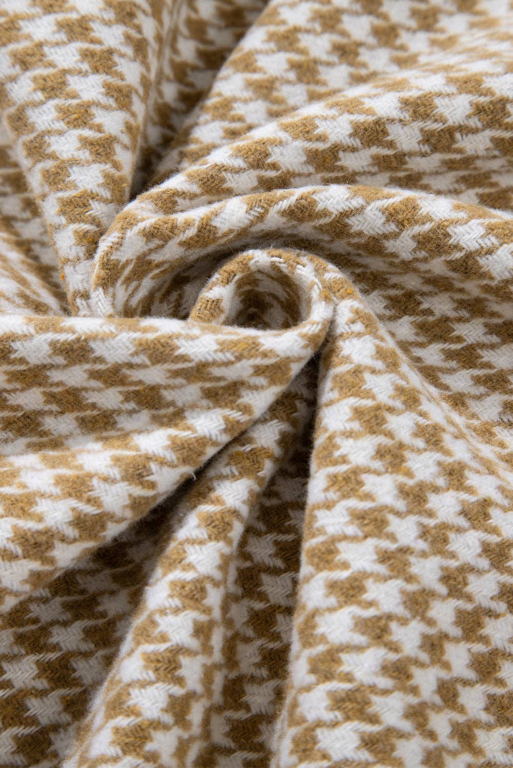 Khaki Houndstooth Color Contrast Textured Patchwork Shacket for wholesale on Faire5