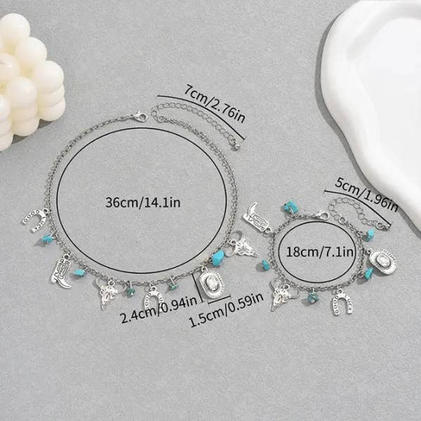 Grigio Set collana e bracciale Western Cowgirl ZK2557 in vendita all'ingrosso su Faire4