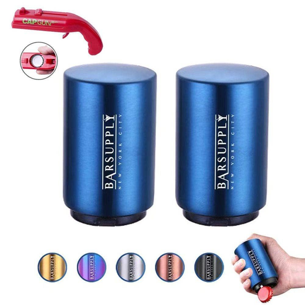 Infinite Basics - Wholesale Bottle/Wine Opener - 2-Pack BARSUPPLY Push Down Automatic Magnetic Beer Bottle Opener + BONUS Cap Gun3