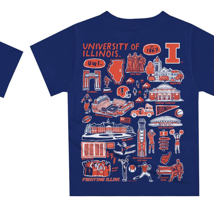 Vive La Fete - Wholesale Screen Printed T-Shirt - Kids - Illinois Fighting Illini Hand Sketched Impressions T-Shirt1