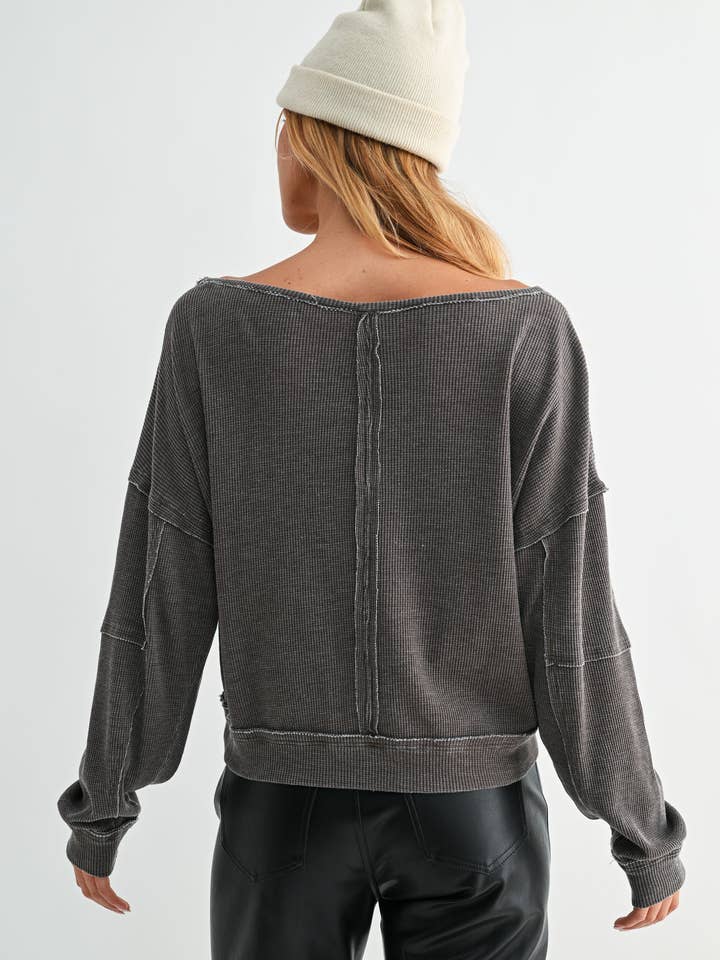 Mono B - Wholesale Sweatshirt - Women's - Raw Edge Waffle Knit Boatneck Pullover22