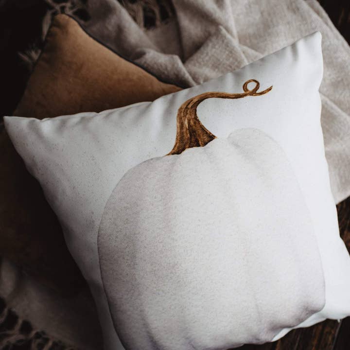 UniikPillows - Wholesale Throw Pillow Cover - White Curly Stem Pumpkin Pillow Cover | Primitive Farmhouse Decor | Farmhouse Pillows | Country Decor | Fall Throw Pillows | Gift for her