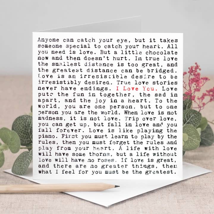 I Love You Quotes Card, Romantic Wordy Design for wholesale by Coulson Macleod (U.S. Duties Paid)