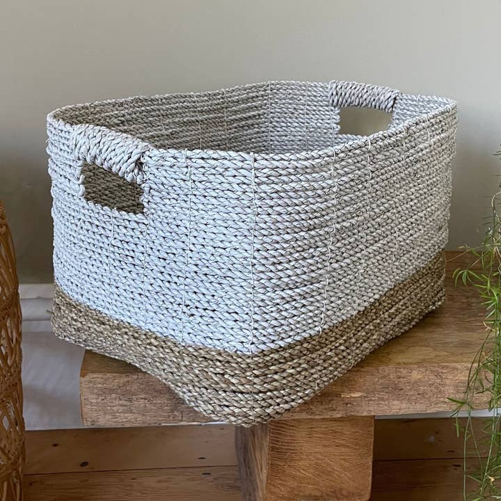 White Dip Rattan Storage Basket – Large Rectangle for wholesale by Jak Jak Home
