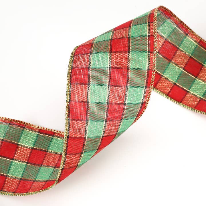 LA Ribbons Wholesale – wholesale Ribbon – Gift wrapping – 2 1/2" Wired Ribbon | Red/Green Plaid | 10 Yard Roll