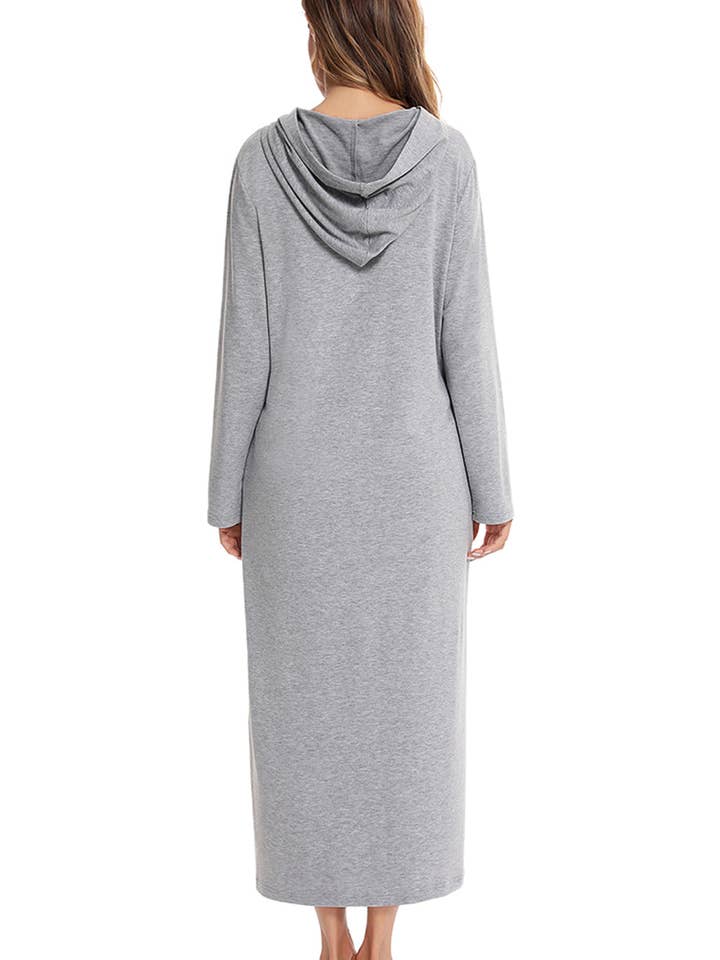 Queenado – wholesale Dress – Women's – Zip Front Hooded Night Dress with Pockets