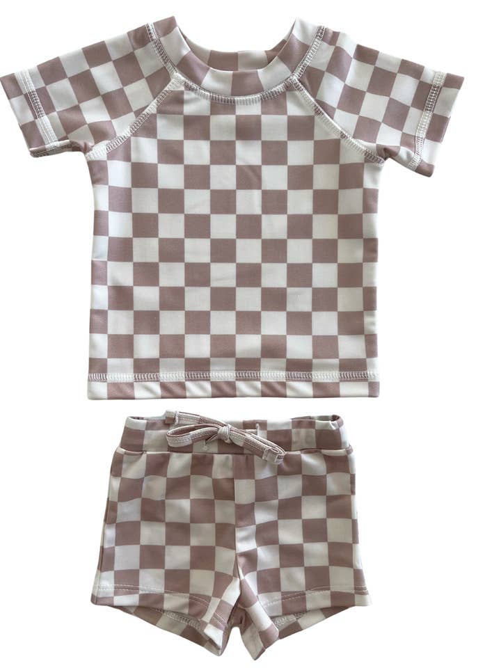 Tiramisu Checkerboard / Cove Rashguard Set / UPF 50+ for wholesale by SIIX Collection