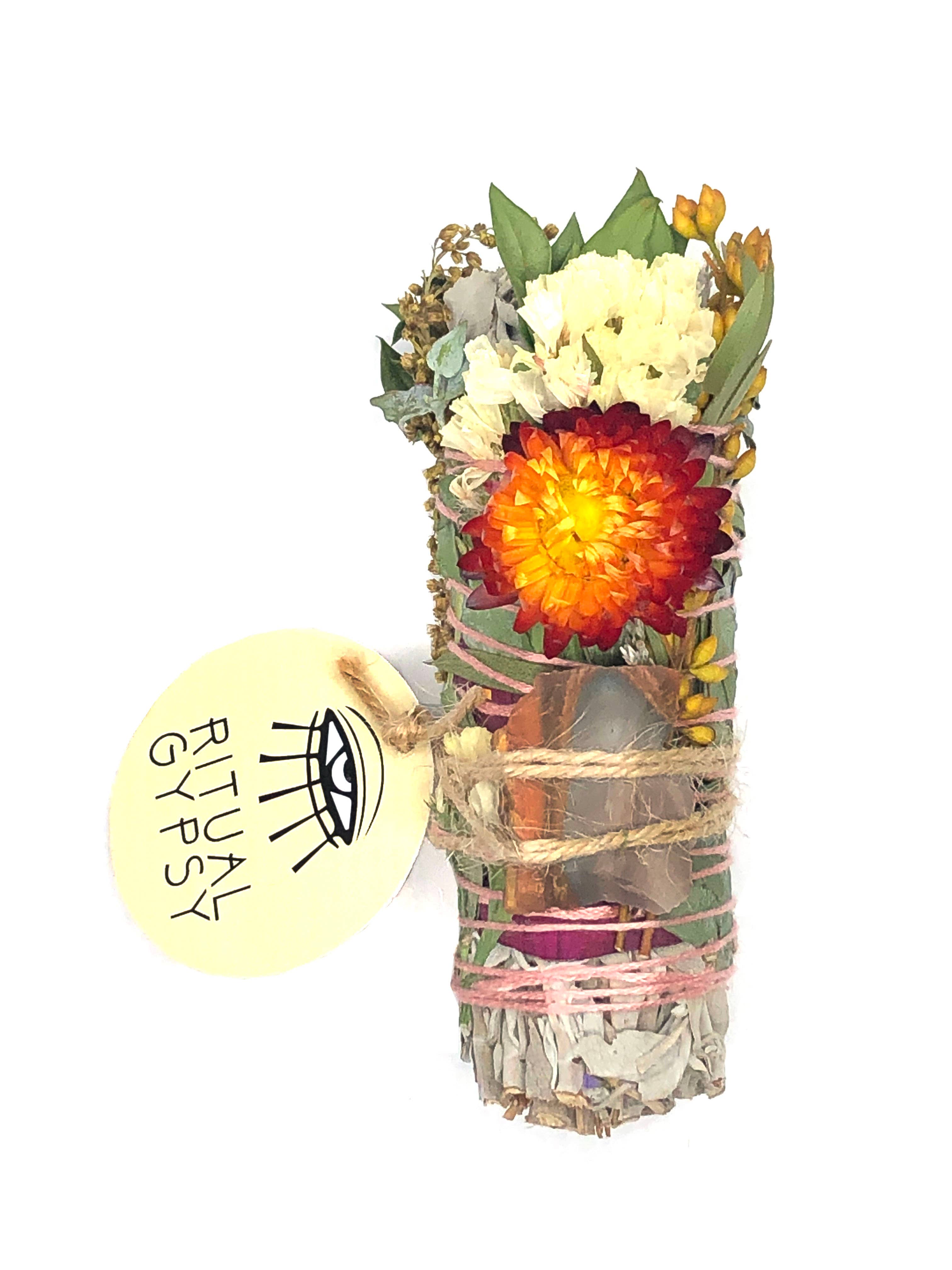 RITUAL GYPSY SAGE WANDS - Vendita all'ingrosso Salvia - BACCHETTE RITUALI SALVIA DA 4" (24 OPZIONI DI CRISTALLO)8