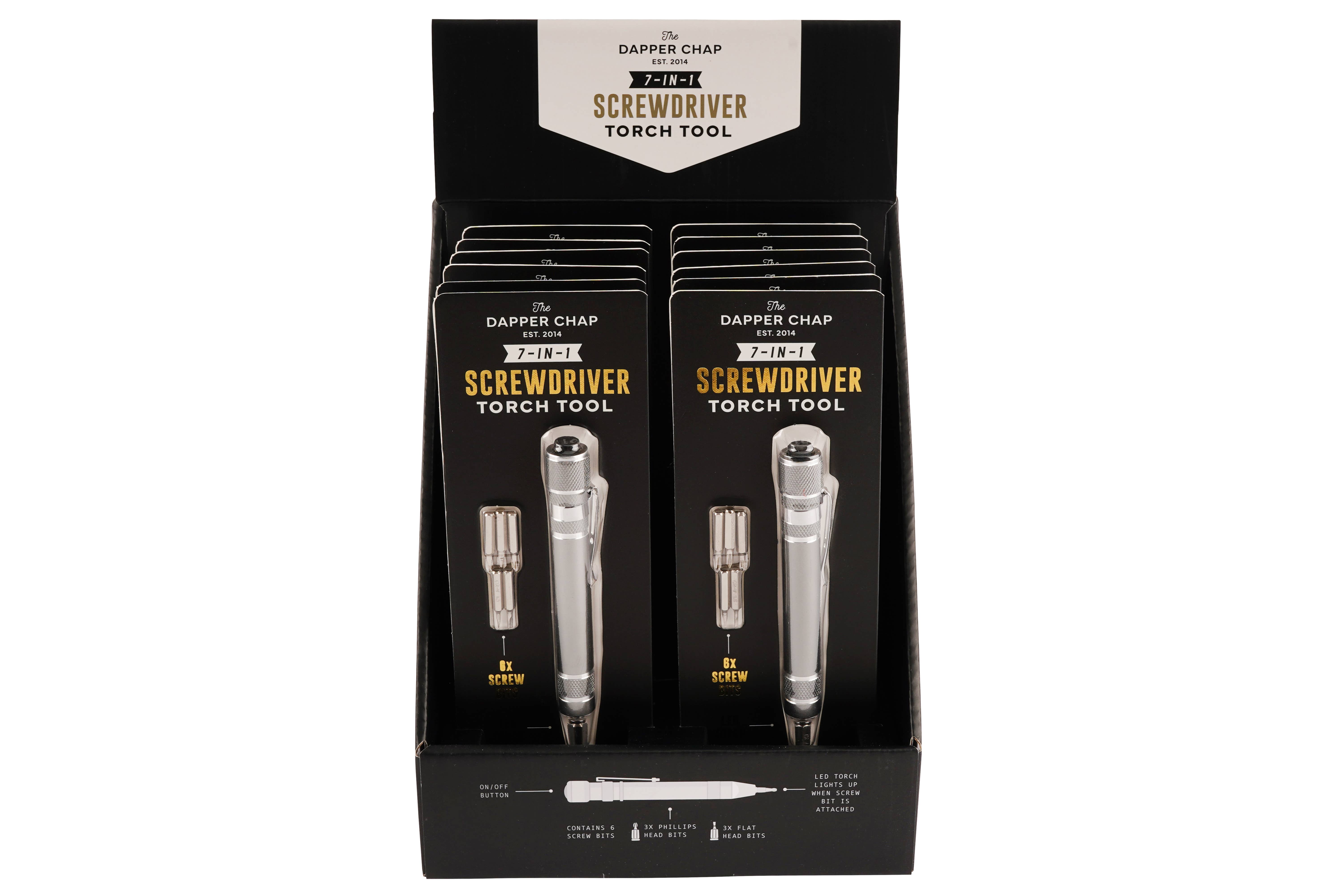 CGB Giftware - Wholesale Handy Tool - Dapper Chap 7-In-1 Screwdriver Torch Tool In Display1