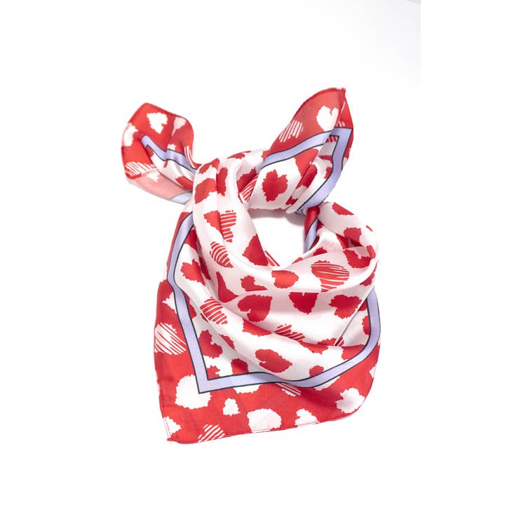 VALENTINE RED HEART SILKY FEEL BANDANA SCARF | 40SC631 for wholesale on Faire2