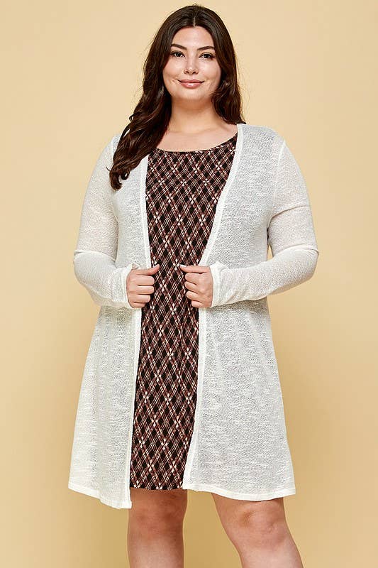 Winslow Collection - Vente Ensemble haut et jupe - Femme - ENSEMBLE ROBE GRANDE TAILLE A LINE AVEC CARDIGAN A459866E98X7