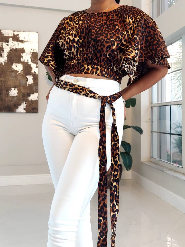 Crop Top/ Brown Animal Print for wholesale by India Batik