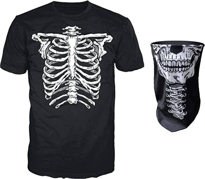 SugarQuoteMeNot LLC – wholesale T-shirts med screentryck – Herr – Glow Skelett T-shirt med matchande halsduk/ansiktsmask (2 stilar)7