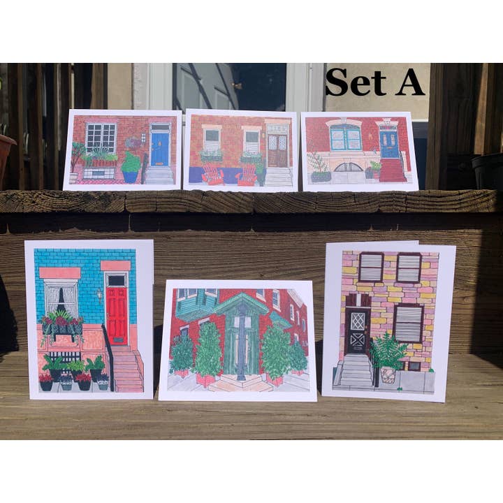Stoops of Fairmount 6-Pack Greeting Cards (Set A) for wholesale by ArtByAlicia