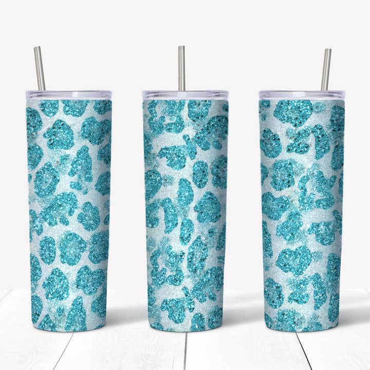 Cheetah Glitter Turquoise, gerader Becher, 20 Unzen, Transferglas für den Großhandel von Rustic Pineapple