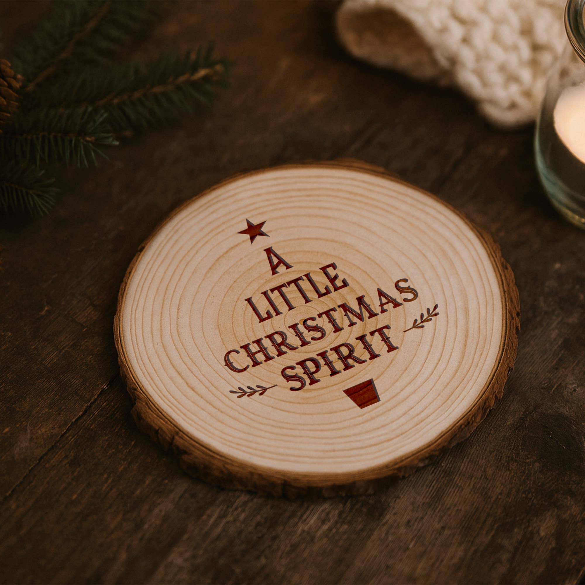 CGB Giftware – wholesale Coasters – 'A Little Christmas Spirit' Natural Log Slice Coaster0