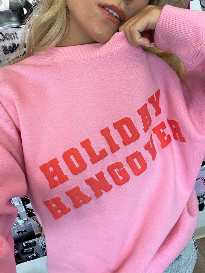 Pink Holiday Hangover Puff Sweatshirt for wholesale on Faire1