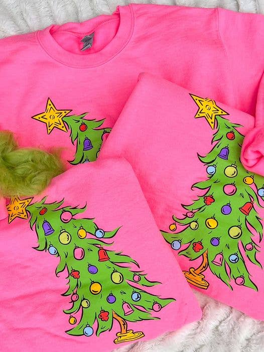 Small Town Society Apparel Co. - Wholesale Graphic Sweatshirt - Women's - Who Christmas Tree  | Neon Pink | Sweatshirt 4