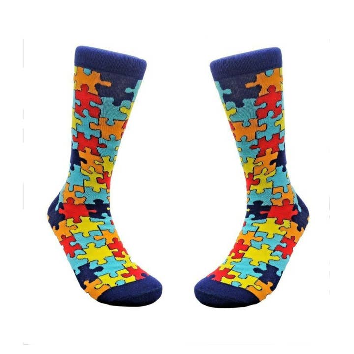 Puzzle Pieces Jigsaw Colorful Pattern Socks from the Sock Pa for wholesale by Sock Panda