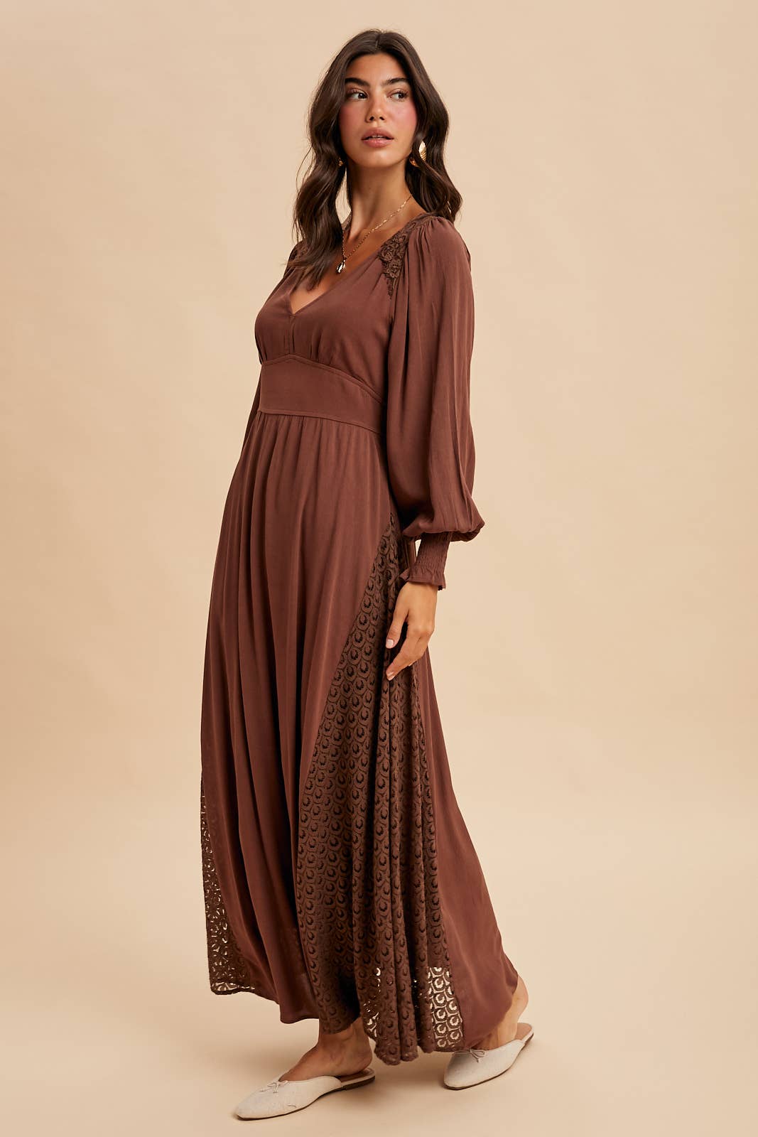 In Loom - Wholesale Dress - Women's - LACE PANEL V NECK MAXI DRESS13