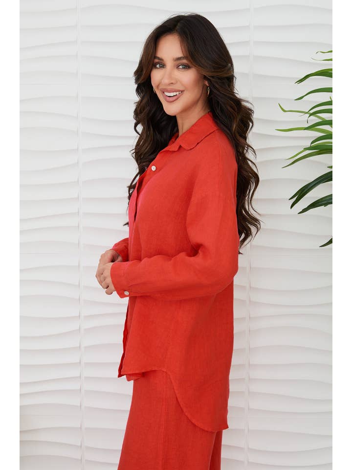 MILIO MILANO - Wholesale Button Down Shirt - Women's - LINEN LONG SLEEVE HI-LO BUTTON DOWN TOP (707015B-LONGSLV)1