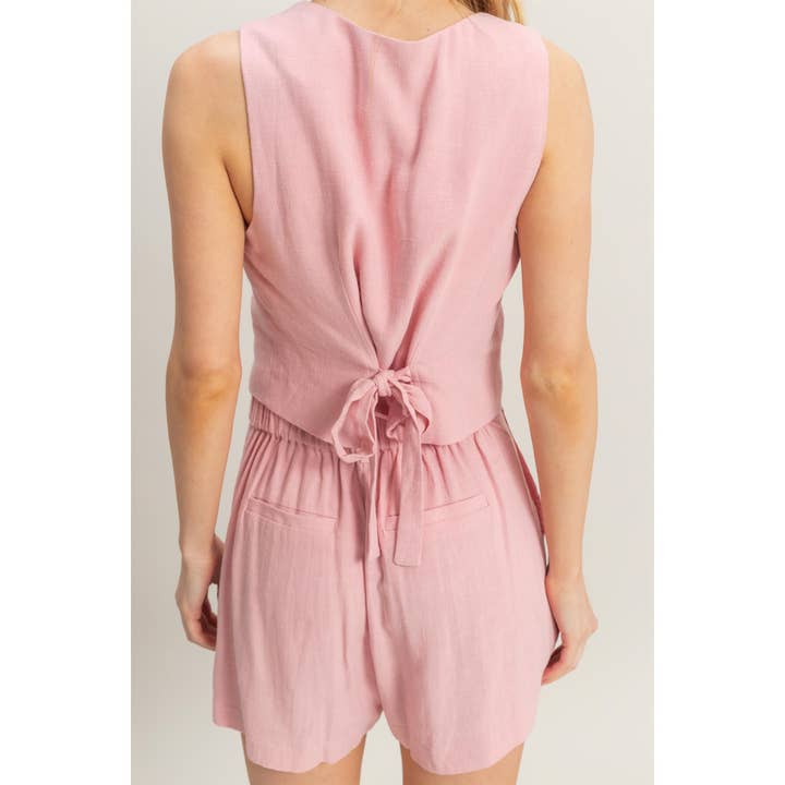 HYFVE - Wholesale Top & Short Set (NOT Loungewear) - Women's - HF25E084-SET-Rayon Linen Vest And Shorts Set