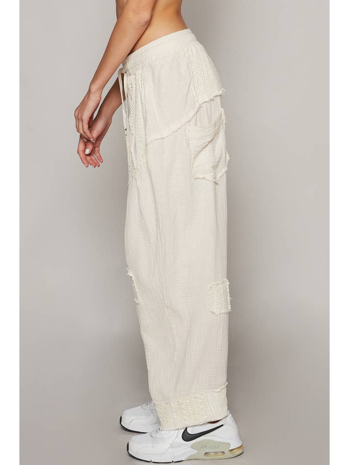 Pol Clothing - Wholesale Pants - Women's - Double gauze wasit band strechable lace trim harem pants