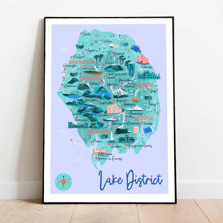 Lake District Map Art Print, England Art Print for wholesale by Hannah Penrose Illustrations
