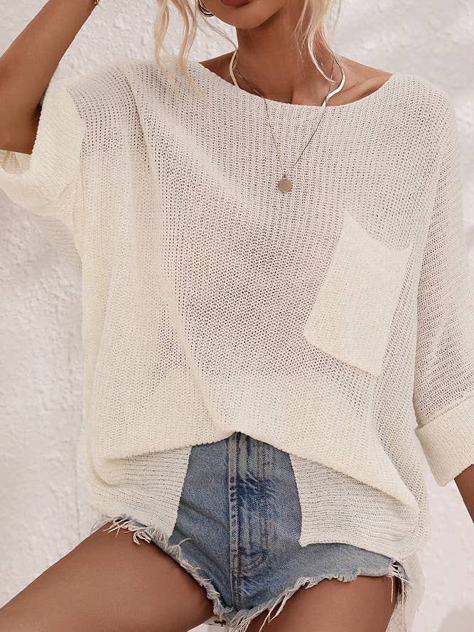 UNISHE - Wholesale Knit Top - Women's - Plain Pocket Oversize Knit Top MY0061